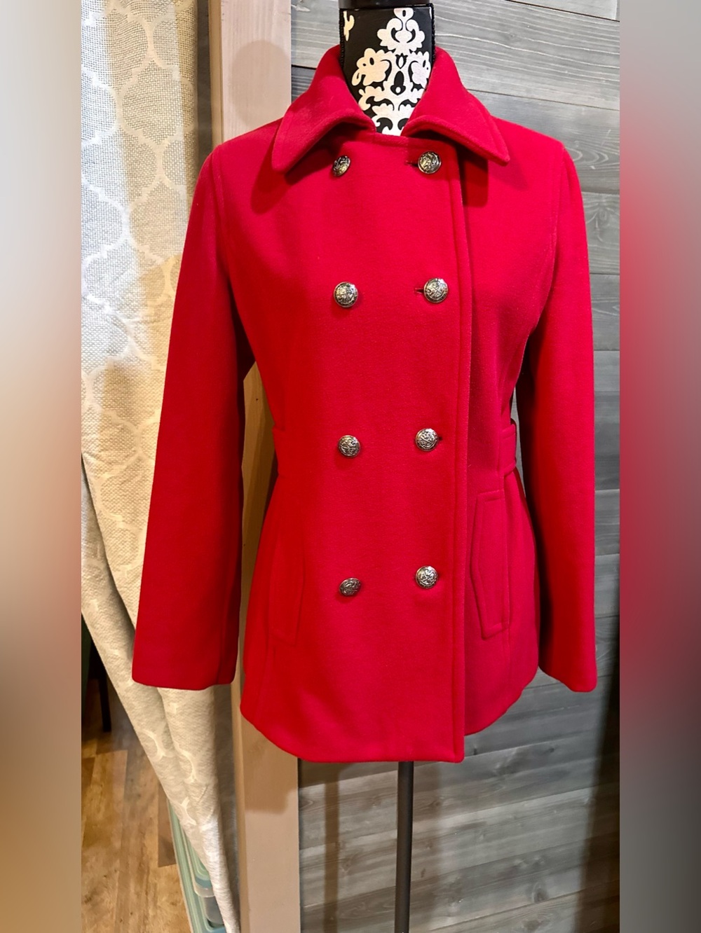 Vintage Fleet Street Wool Red Double-Breasted Women's Peacoat size M